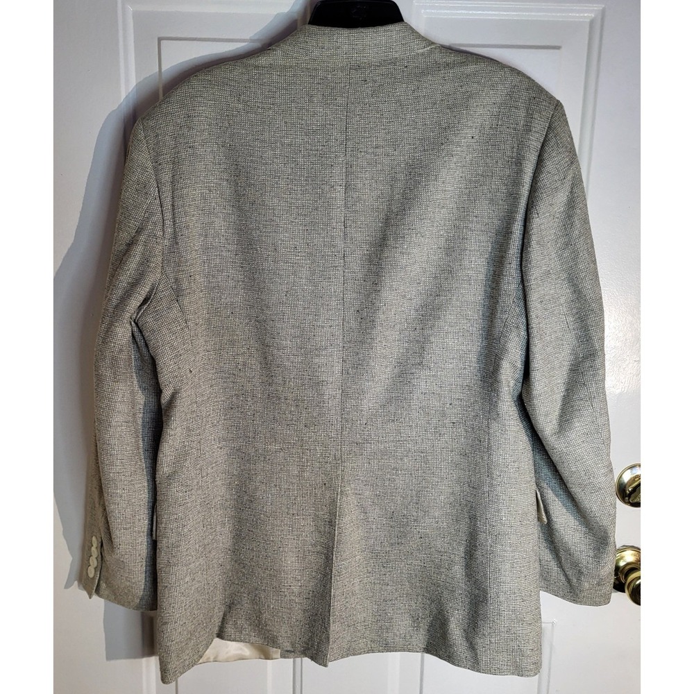 Macy's Savile Row 100% Silk Heathered Tweed Blazer Men's 40R Sand Beige 2 Button - Picture 2 of 16